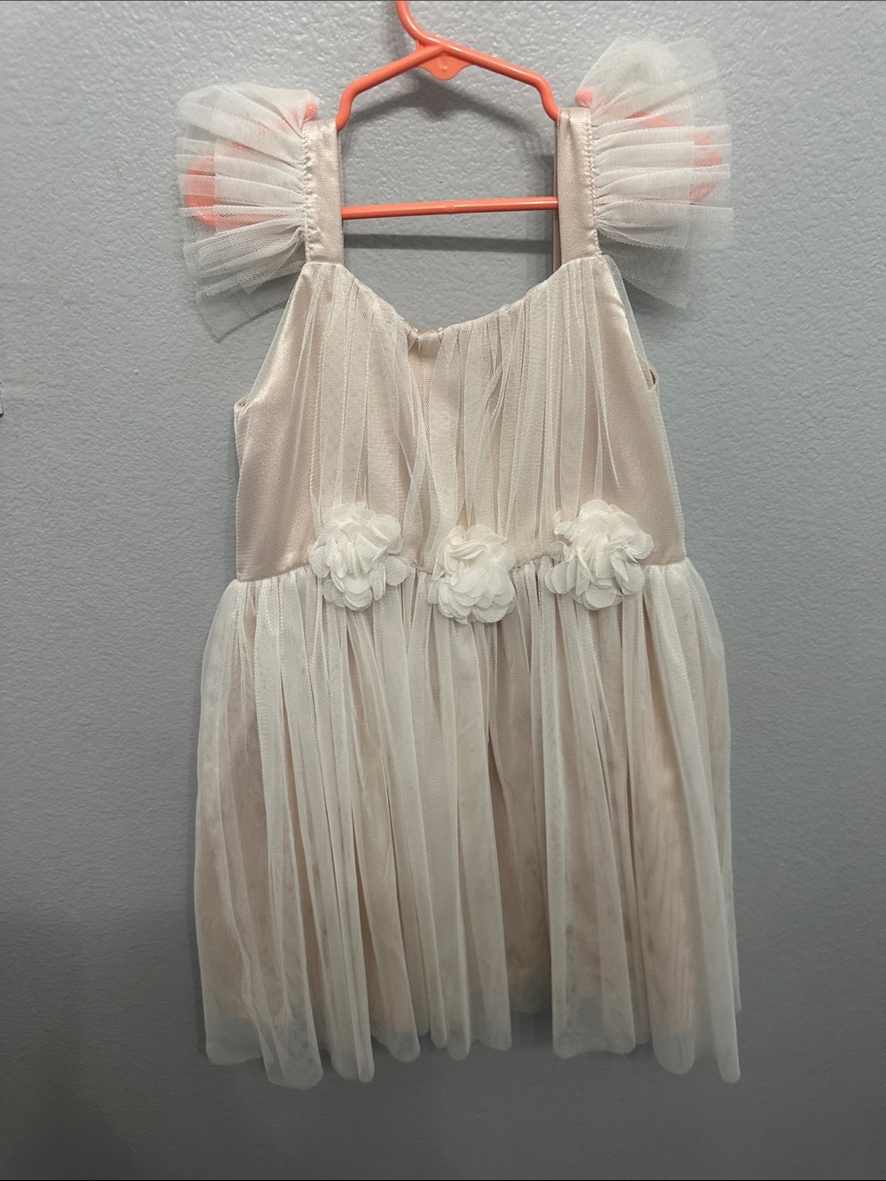 Kids Cream Tulle Flower Dress Costume